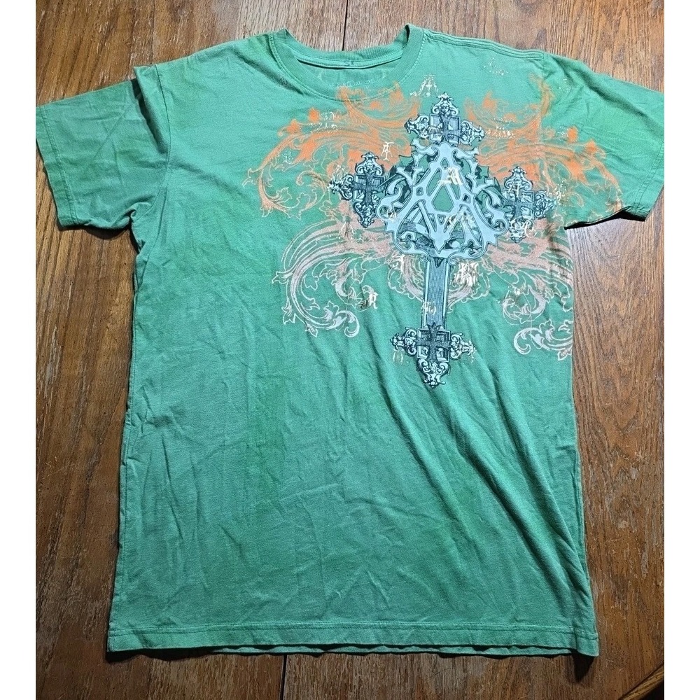Vintage Archaic Shirt Mens L‎ Y2K Grunge Affliction AOP Double Sided Green